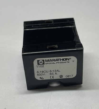 Marathon 1102 Terminal Block 6-18 CU 6-12 AL Rated for up to 65 Amps and 600 VAC