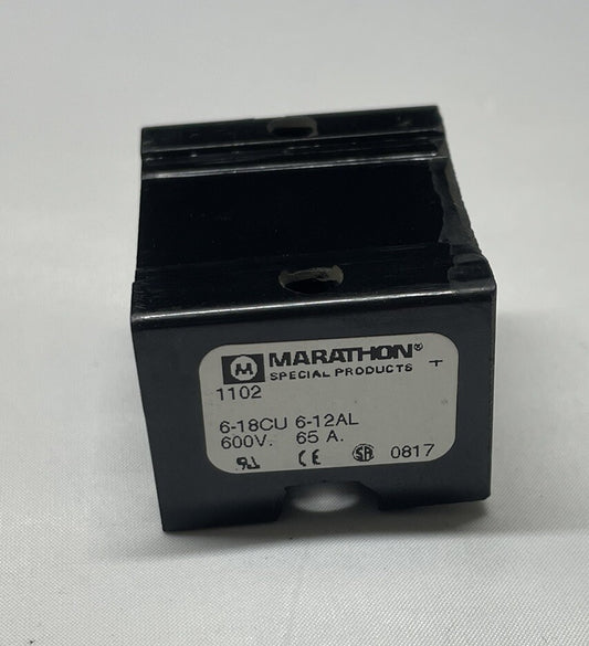 Marathon 1102 Terminal Block 6-18 CU 6-12 AL Rated for up to 65 Amps and 600 VAC