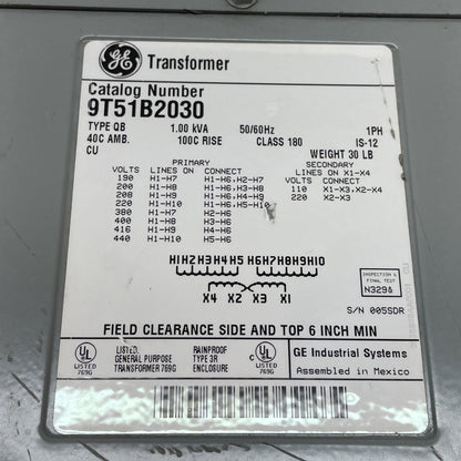 GE General Electric 9T51B2030 Type QB Multi-Tap Transformer 1.00 KVA Class 180