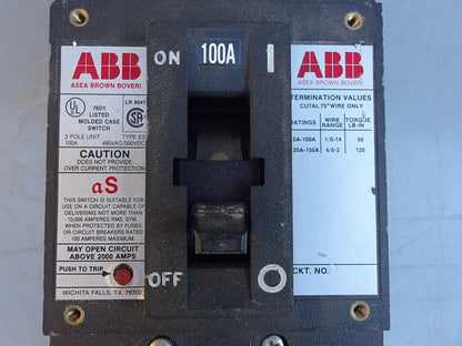 ABB ESB43100L / CIRCUIT BREAKER 100 AMP 100A 3 POLE 3P 480V