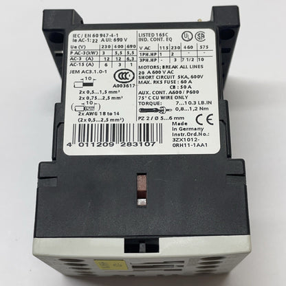 Siemens 3RT1017-1AK62 Contactor 3-Pole S00 110/120 V AC Coil