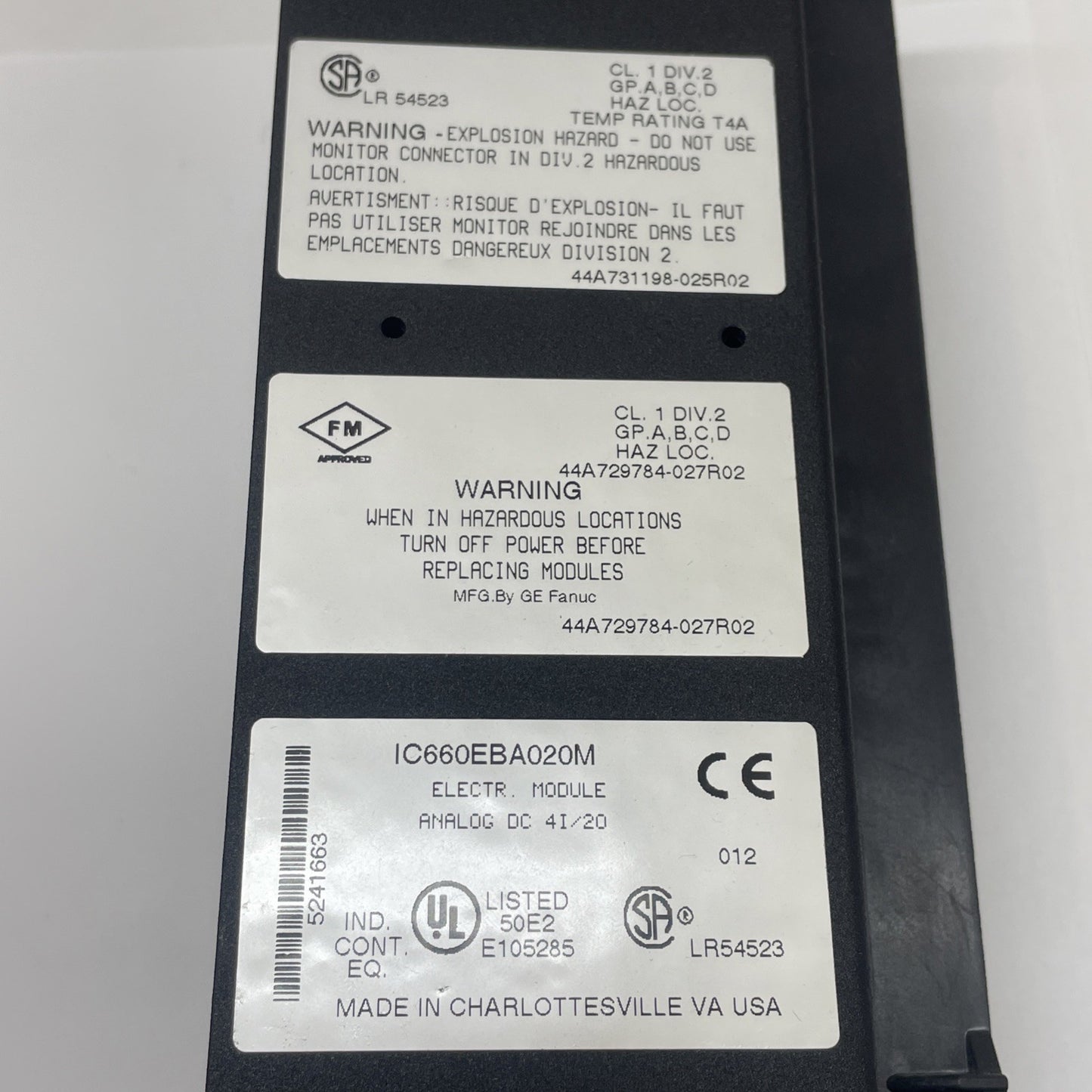 GE Fanuc IC660BBA020 Genius Analog In/Out – Missing Faceplate/Label Cover