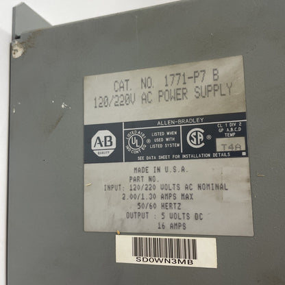 Allen-Bradley 1771-P7 B AC Power Supply Module 120/220V 16A for 1771 I/O Chassis