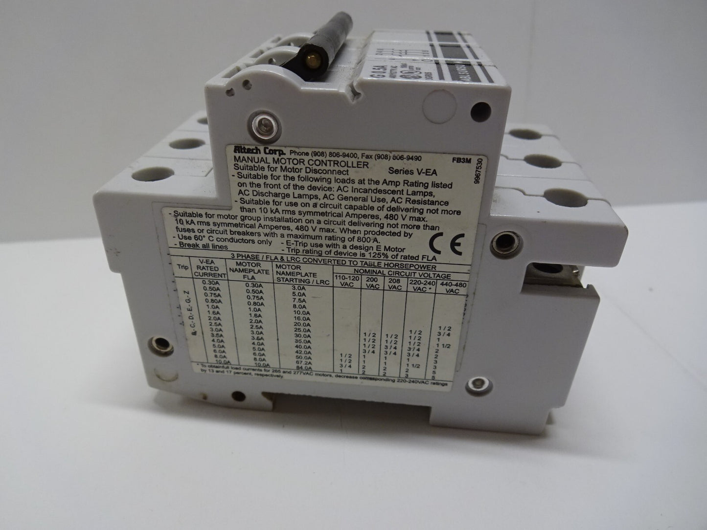ALTECH 3GR05 MANUAL MOTOR CONTROLLER SERIES V-EA 480Y/277V AC 10KA 9967530
