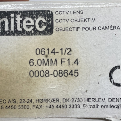 Ernitec 0614-1/2 (6mm) F1.4 1/2" C-mount CCTV / Security Camera Lens