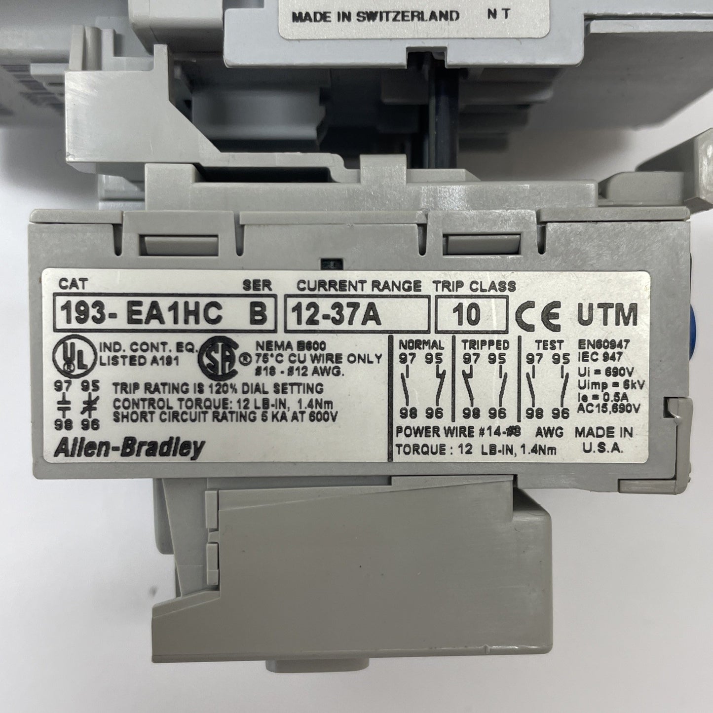 Allen-bradley 100-C37*00 Ser. B Contactor With 193-EA1HC Ser. B Overload Relay
