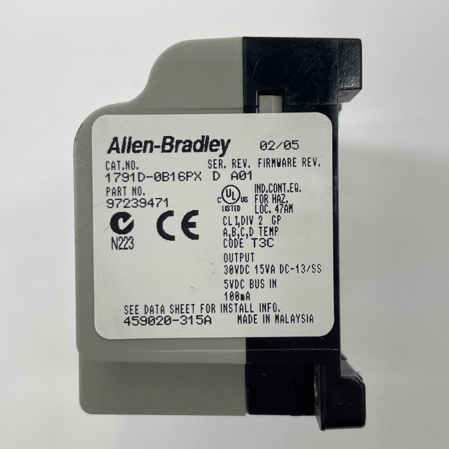 ALLEN BRADLEY 1791D-0B16PX /D DC POWER COMPACT BLOCK I/O 16 OUTPUTS 30VDC