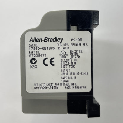 ALLEN BRADLEY 1791D-0B16PX /D DC POWER COMPACT BLOCK I/O 16 OUTPUTS 30VDC