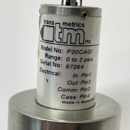 Trans Metrics Series 20 Pressure Transducer 0-2 PSIA P20CAGI (4 PIN)