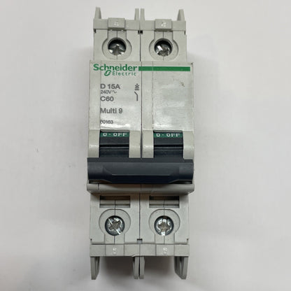 SCHNEIDER 60163  2 POLE MINIATURE CIRCUIT BREAKER C60 D15A MULTI 9 / 240V
