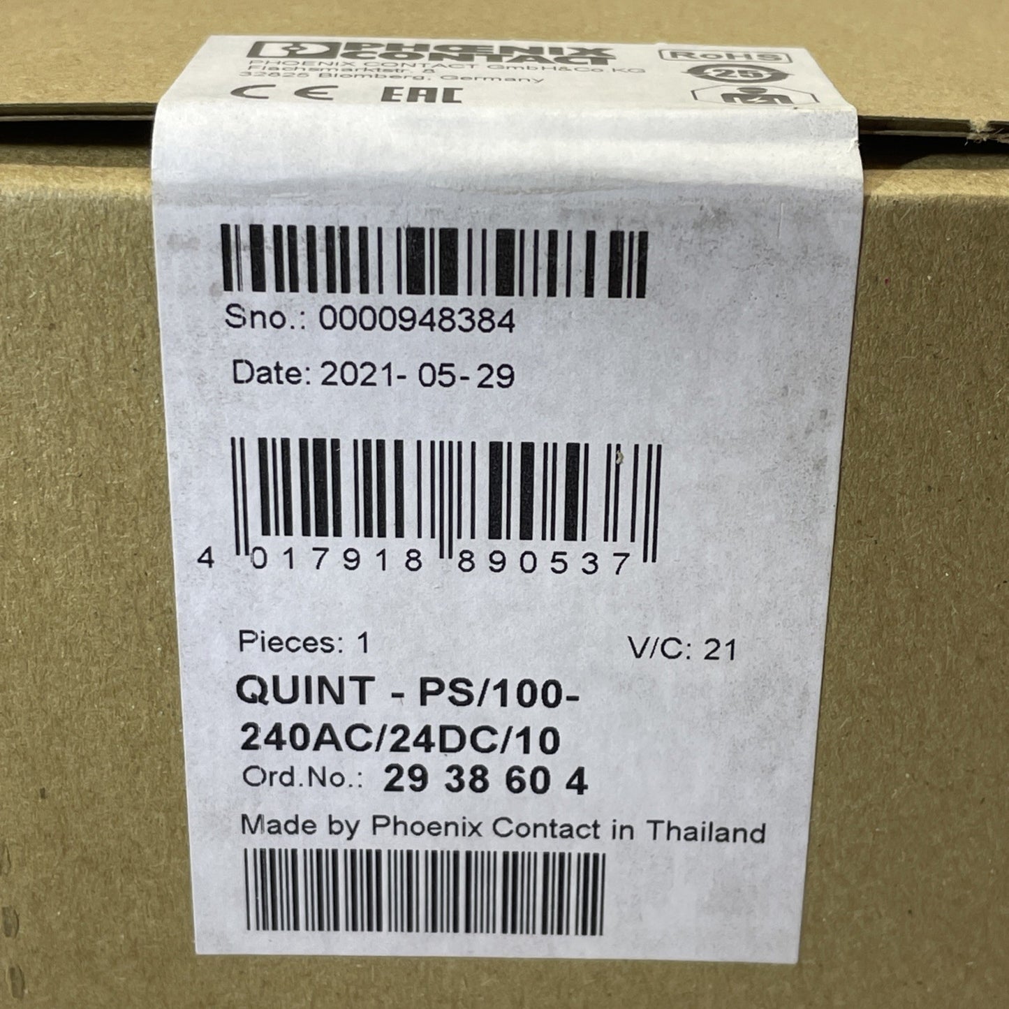 Phoenix Contact QUINT-PS/100-240AC/24DC/10 DIN Rail Power Supply Unit