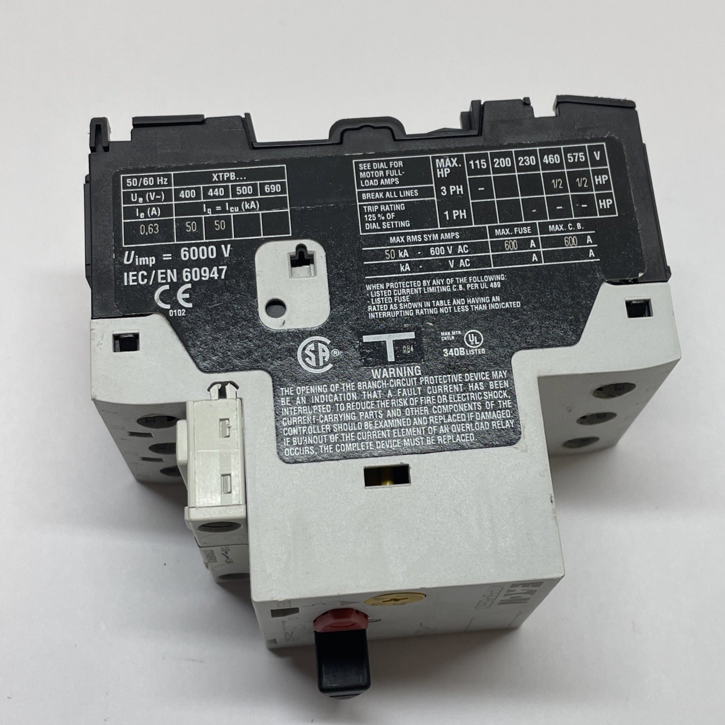 Eaton XTPBP63BC1 Manual Motor Protector 3-Pole 0.4-0.63A IEC Starter