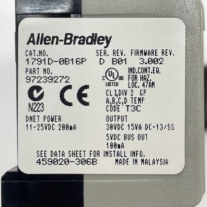 ALLEN BRADLEY 1791D-0B16P  DeviceNet I/O Module 1791D0B16P