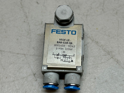 FESTO VFOF-LE-BAH-G18-Q6 / 8001459 ONE WAY THROTTLE VALVE HD43 P MAX 10 BAR