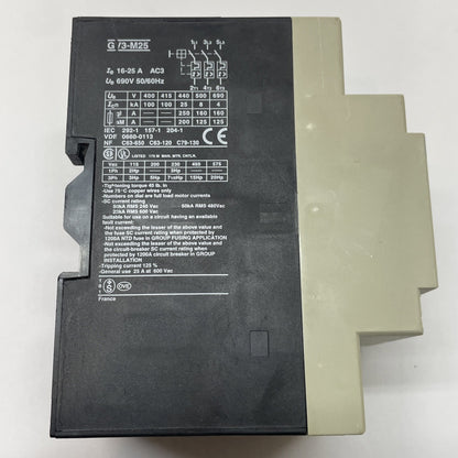 GV3-M25 Telemecanique Motor Starter 16-25A GV3 Manual Motor Protector w/ GV1-A01
