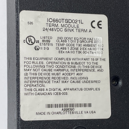 GE Fanuc IC660TSD021L Terminal Module 24/48 VDC Sink