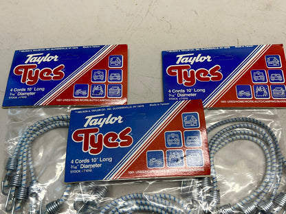 TAYLOR TYES 71010 BUNGEE CORD SET 3/16" X 10" LONG / LOT OF 3 PACKS OF 4 CORDS