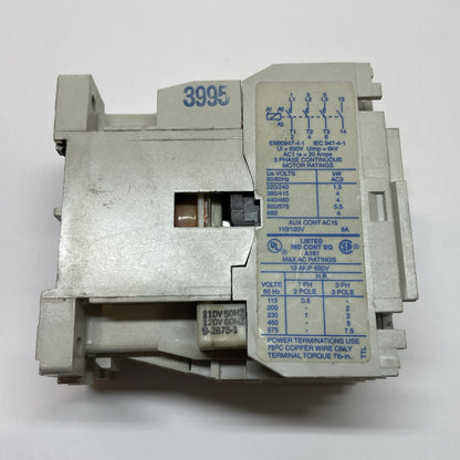 Cutler Hammer CE15BNS3 3-Pole Contactor 10A 600VAC Coil Motor Control
