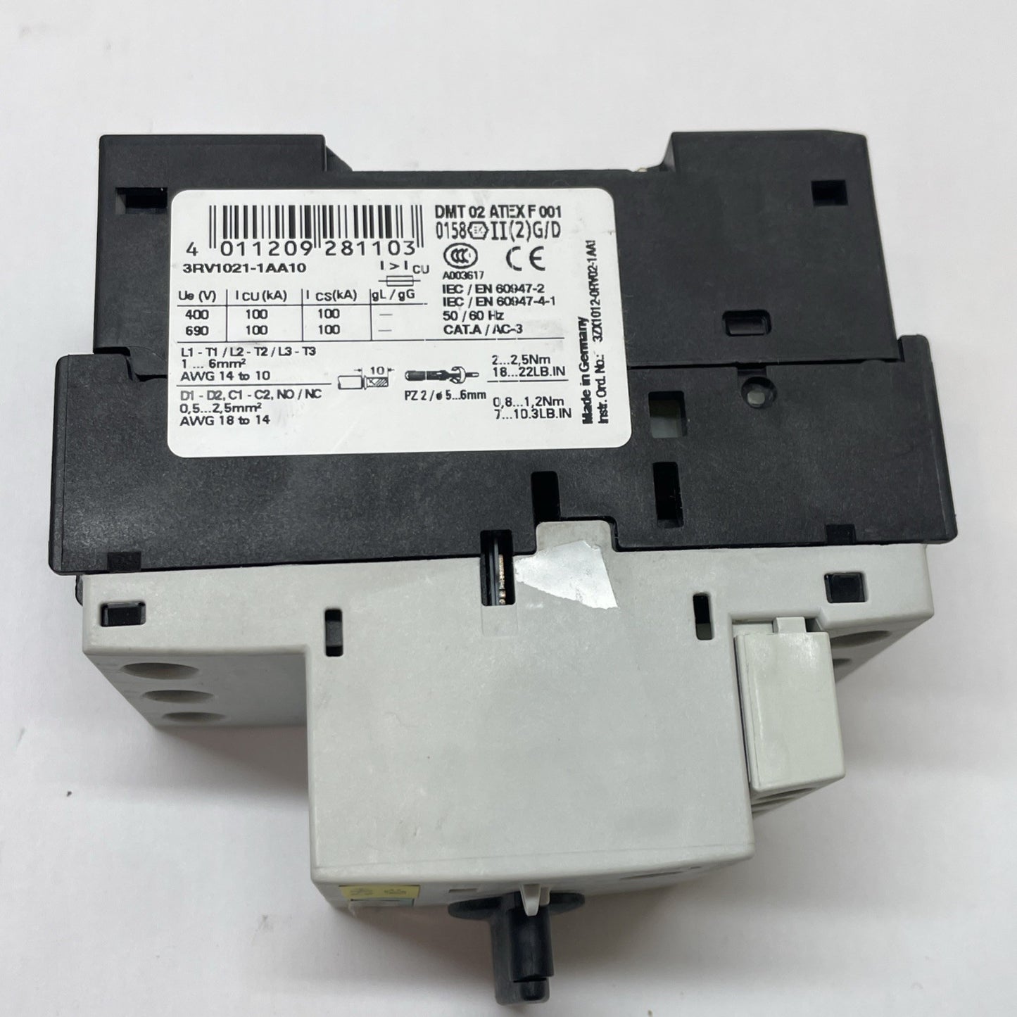 Siemens 3RV1021-1AA10 Motor Protection Circuit Breaker 1.1-1.6 A