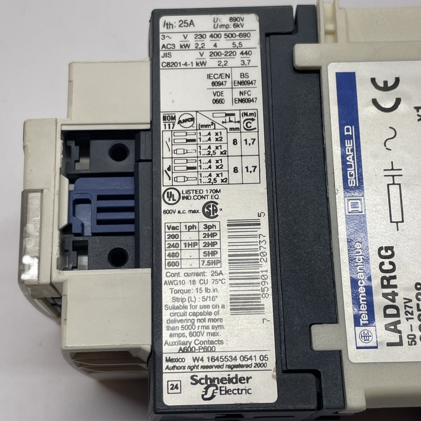 TELEMECANIQUE SQUARE D LC1D09 CONTACTOR w/LAD4RCG SUPPRESSOR MODULE