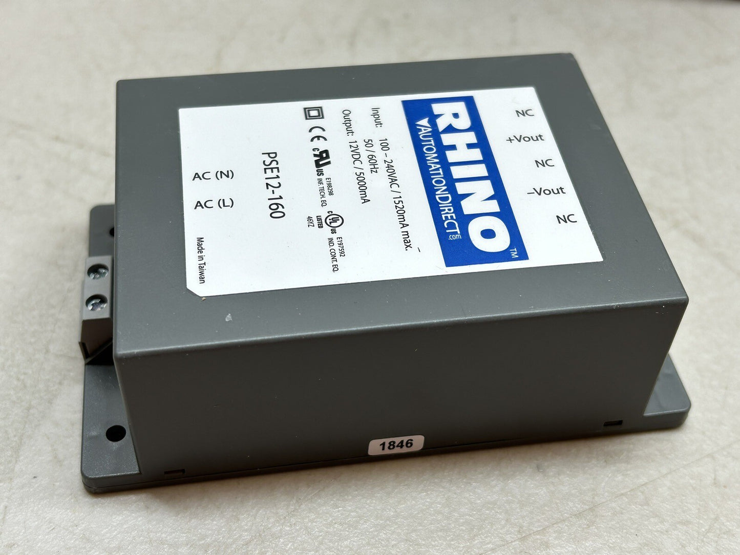 RHINO PSE12-160 Switching Power Supply 12 VDC 5A 60W 120/240VAC Encapsulated