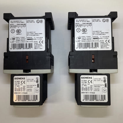 (LOT OF 2) Siemens 3ZX1012-0RH11-1AA1 Contactor with 3RH1911-1FA22 Contact