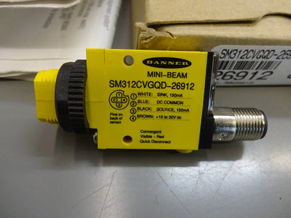 BANNER ENGINEERING SM312CVGQD-26912 / 26912 / 10-30VDC / NEW WITH BOX