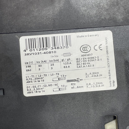 Siemens 3RV1031-4DB10 Motor Protection Circuit Breaker 18-25A