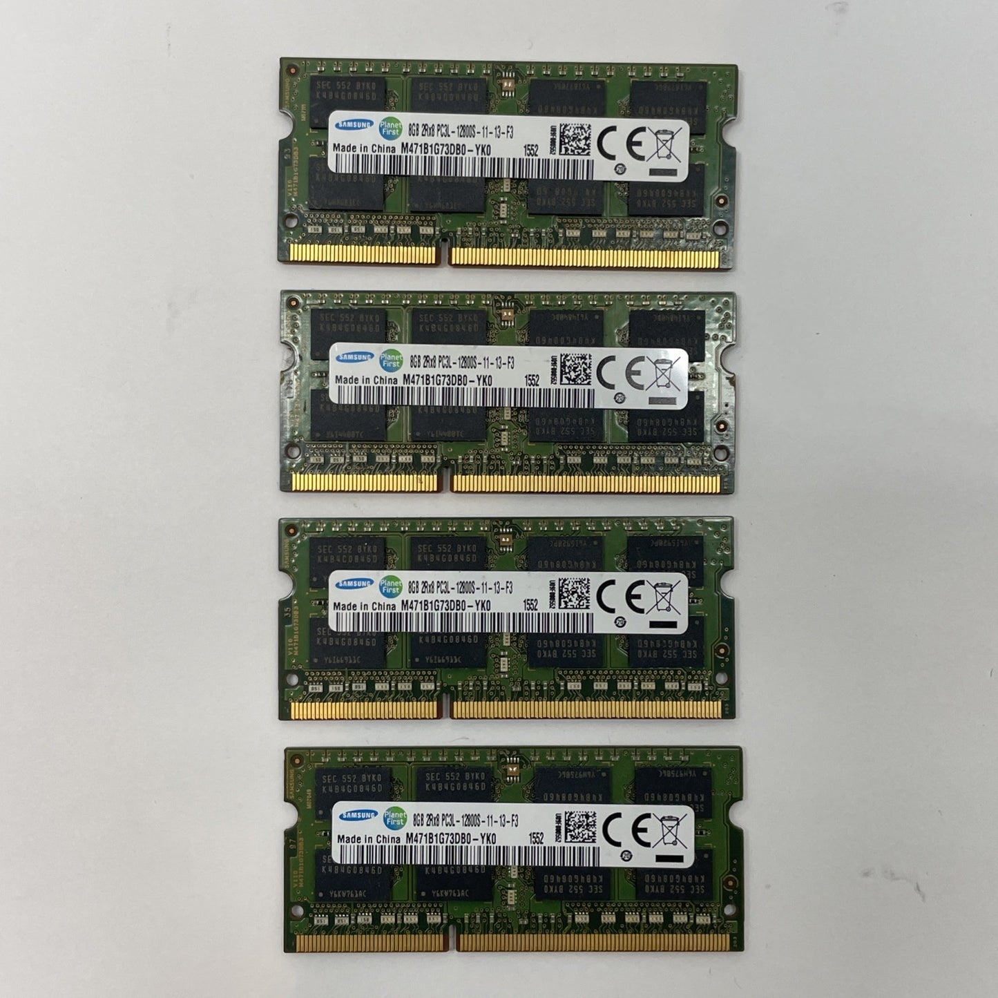 (LOT OF 4) M471B1G73DB0-YK0 SAMSUNG LAPTOP MEMORY 8GB 2Rx8 PC3L-12800S-11-13-F3