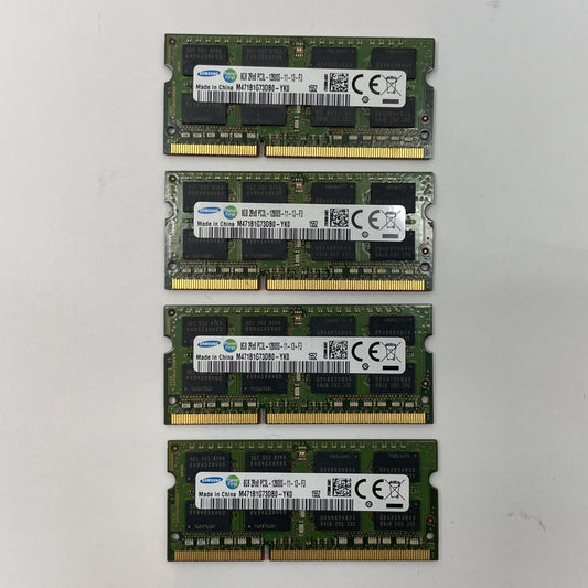 (LOT OF 4) M471B1G73DB0-YK0 SAMSUNG LAPTOP MEMORY 8GB 2Rx8 PC3L-12800S-11-13-F3