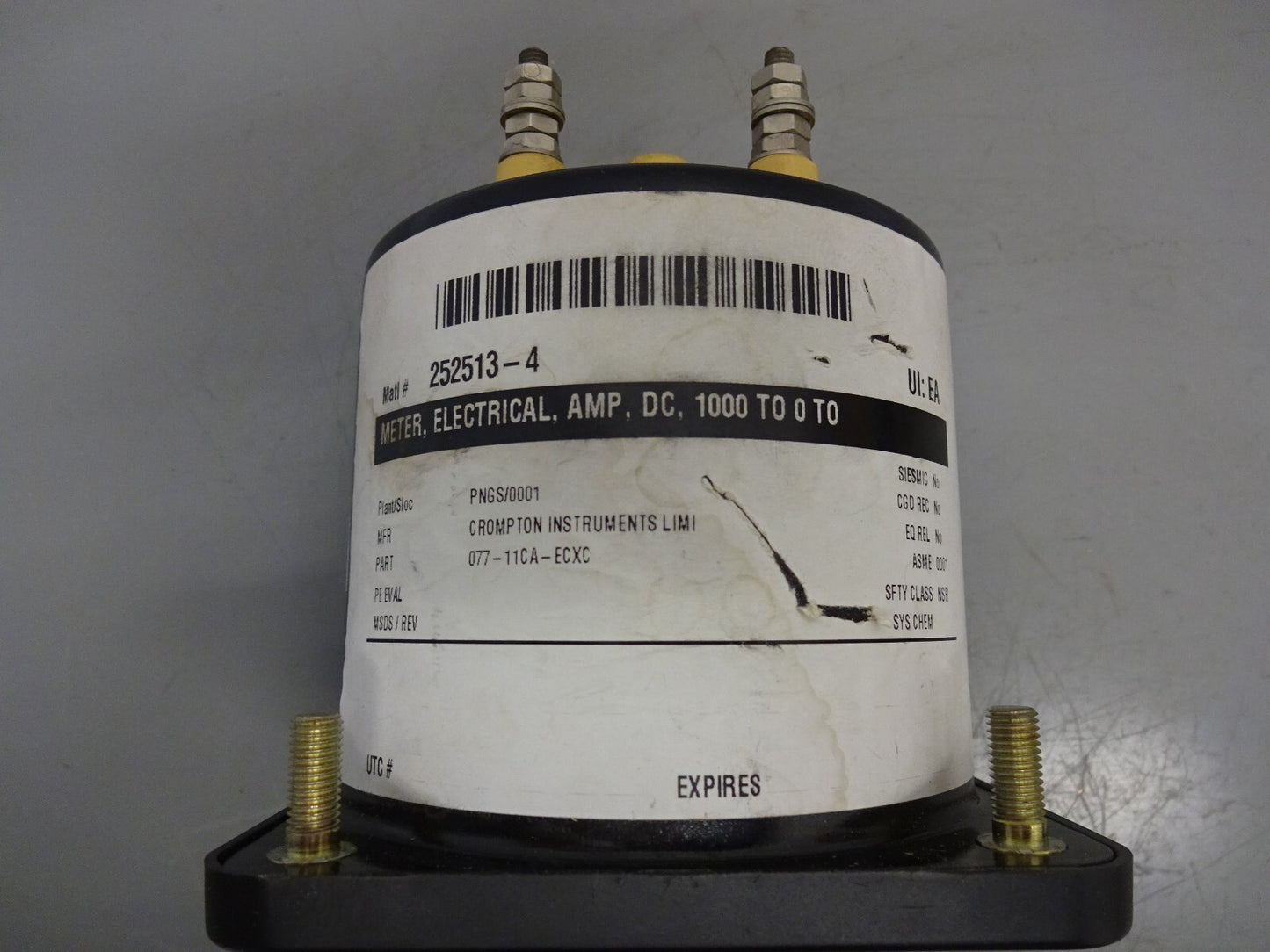 Crompton 077-11CA-ECXC  DC Ammeter 1000-0-1000 A Panel Meter