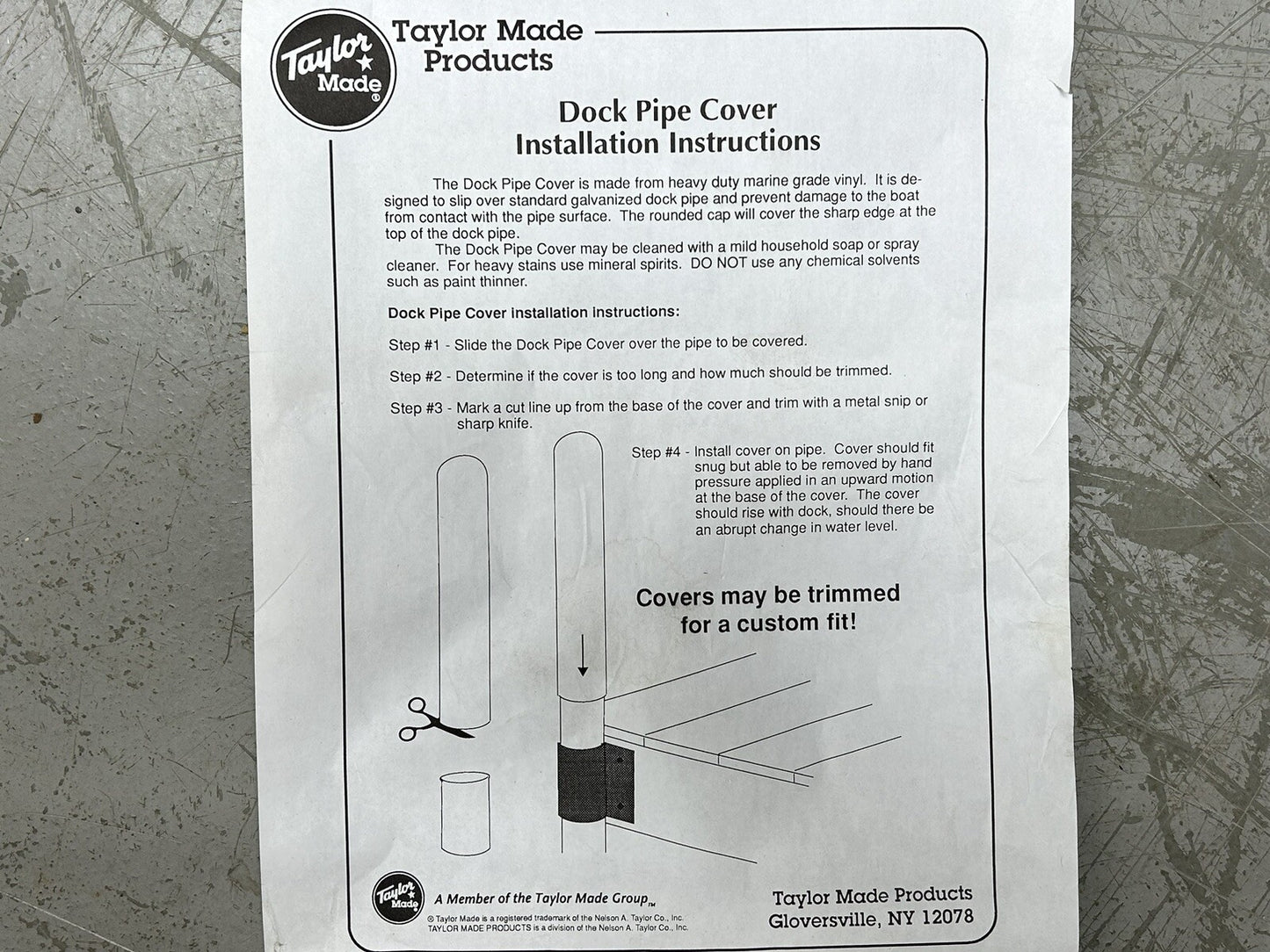 TAYLOR MADE DOCK PIPE / POST COVER 2" X 36" (3 FT) WHITE / NOS