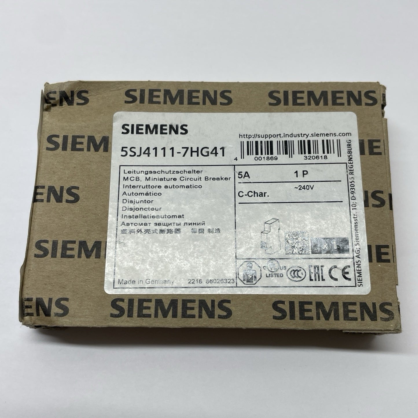 Siemens 5SJ4111-7HG41 Miniature Circuit Breaker 1-Pole 5A C-Trip 240V