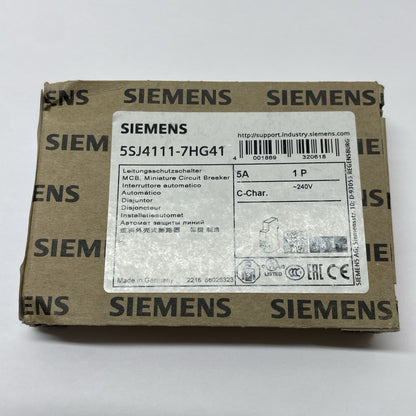Siemens 5SJ4111-7HG41 Miniature Circuit Breaker 1-Pole 5A C-Trip 240V