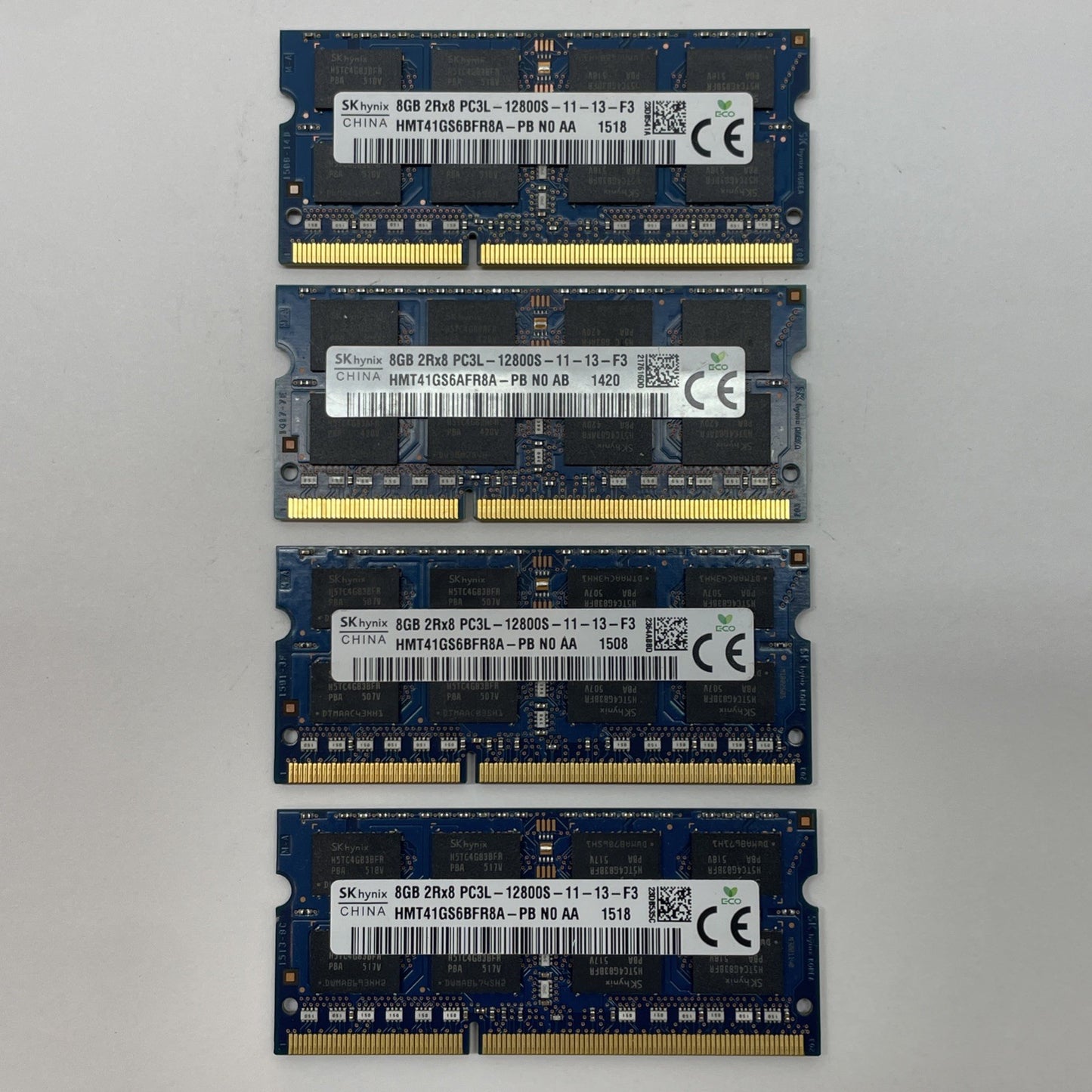 (LOT OF 4) SK HYNIX 8Gb 2Rx8 DDR3 PC3L-12800S LAPTOP RAM MEMORY HMT41GS6BFR8A-PB