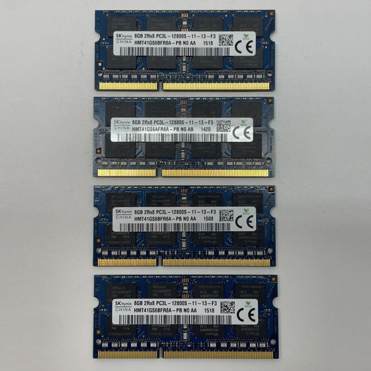 (LOT OF 4) SK HYNIX 8Gb 2Rx8 DDR3 PC3L-12800S LAPTOP RAM MEMORY HMT41GS6BFR8A-PB