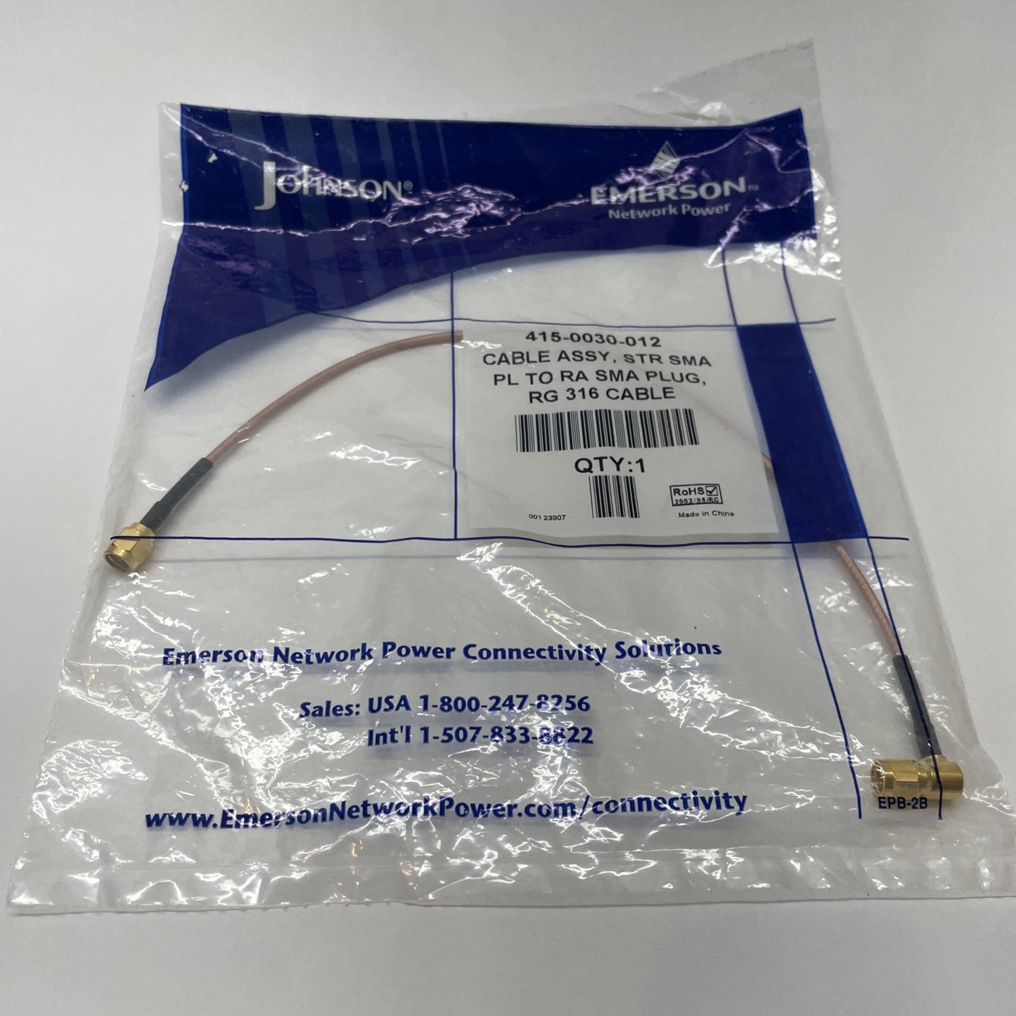 NEW Emerson 415-0030-012 Cable Assembly STR SMA PL To RA SMA Plug RG 316 Cable