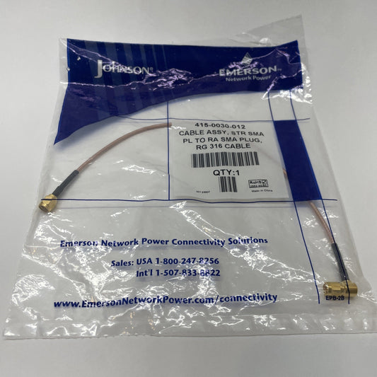 NEW Emerson 415-0030-012 Cable Assembly STR SMA PL To RA SMA Plug RG 316 Cable