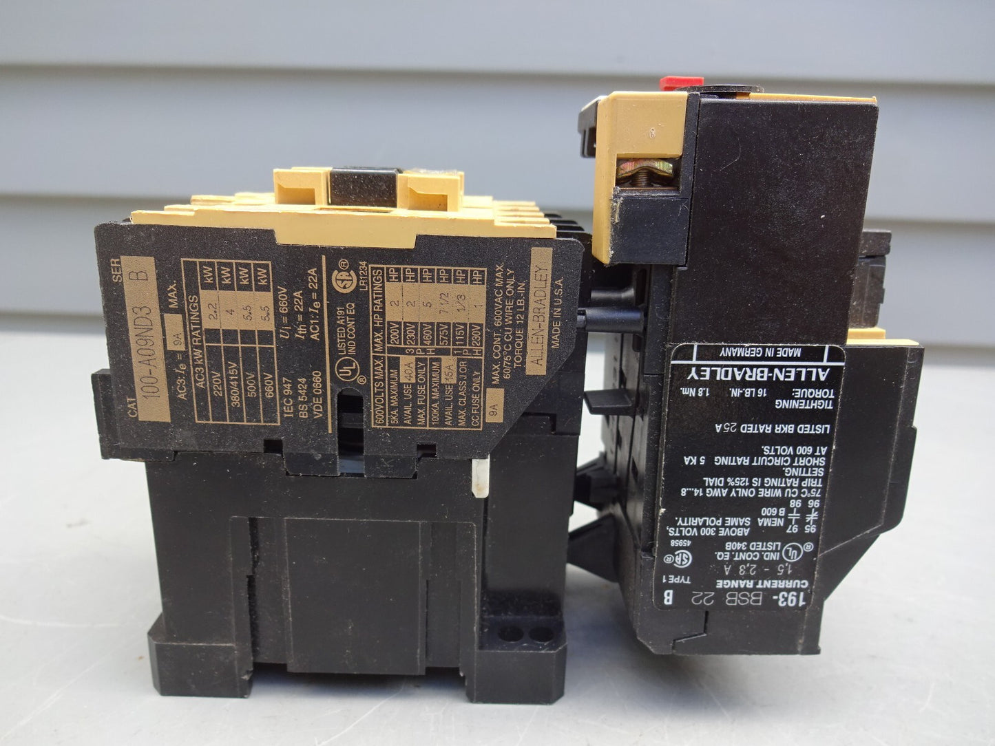 AB ALLEN BRADLEY 193-BSB 22 OVERLOAD RELAY WITH 100-A09ND3 / SERIES B