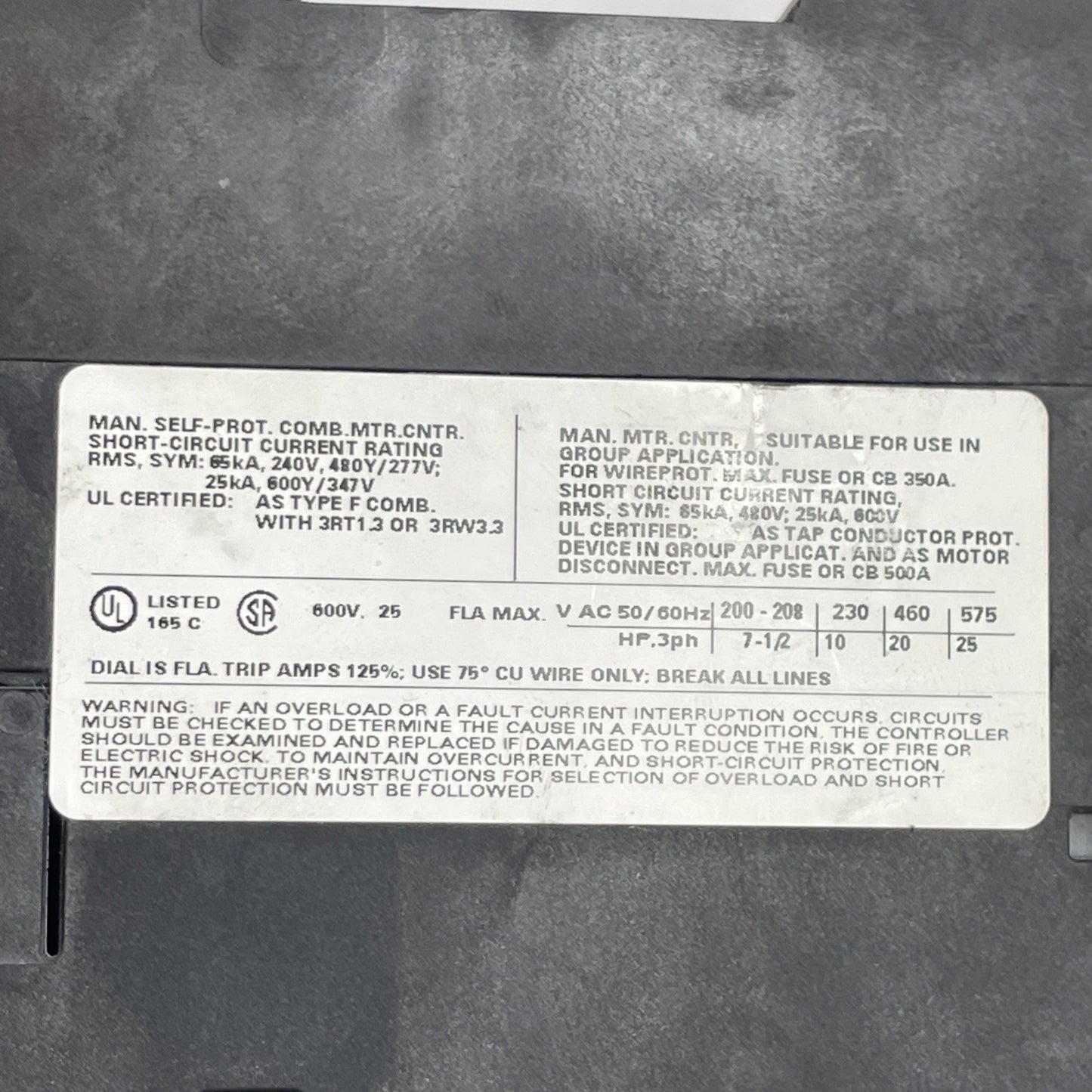 Siemens 3RV1031-4DB10 Motor Protection Circuit Breaker 18-25A