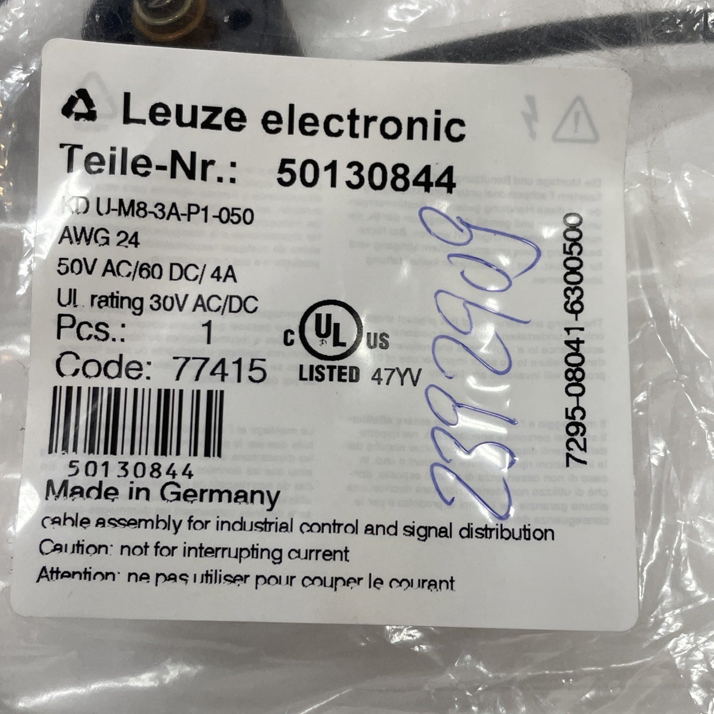 1PCS NEW LEUZE  KD U-M8-3A-P1-050  Cable 50130844
