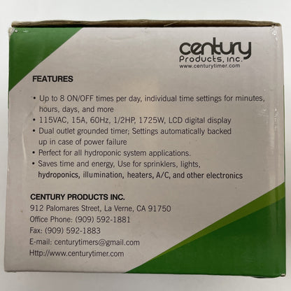 CENTURY FD60-U6 Digital Programmable Timer Dual Outlet  7-Day Heavy Duty