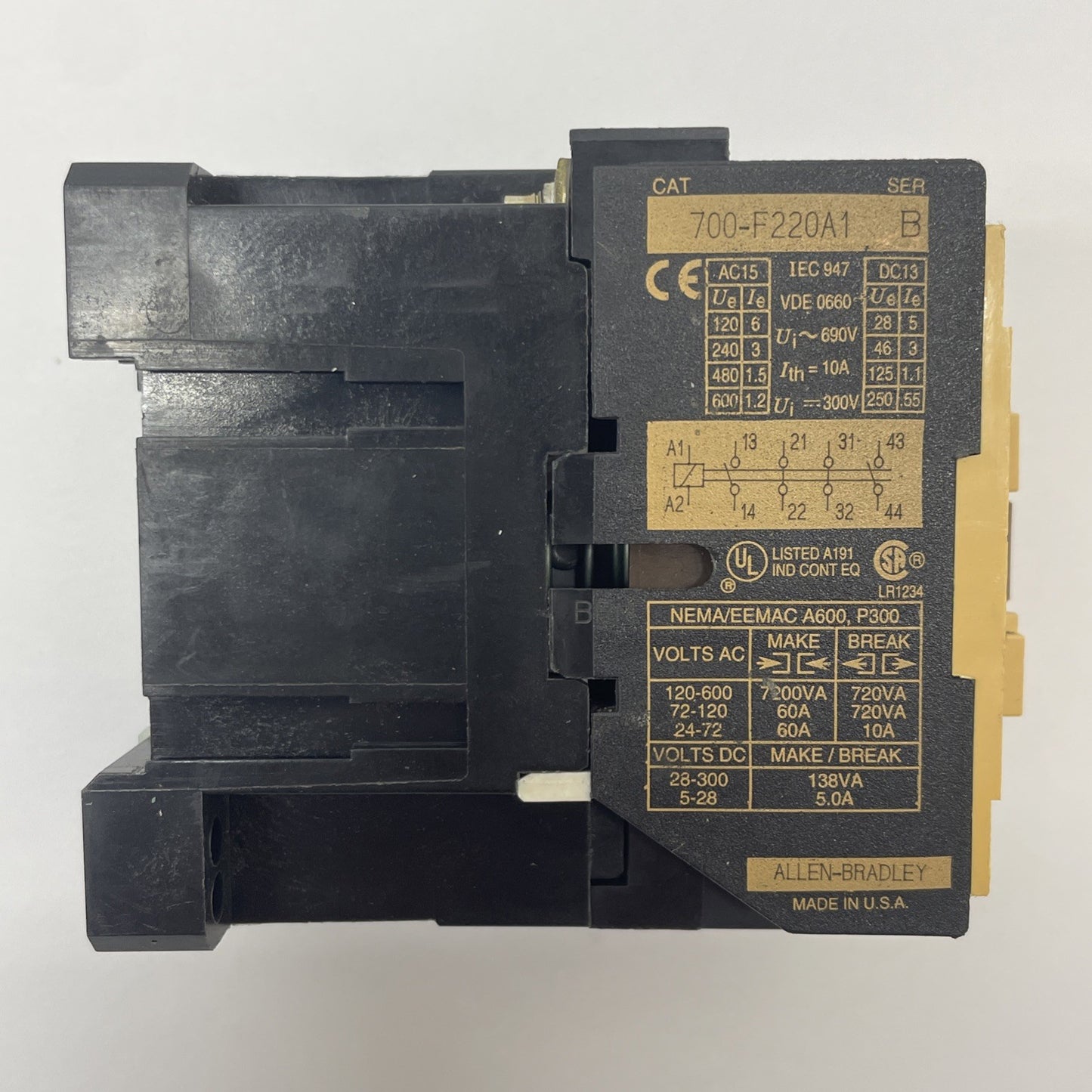 (LOT OF 3) Allen Bradley 700-F220A1 Ser B Relay 10A 600VAC 110/120V