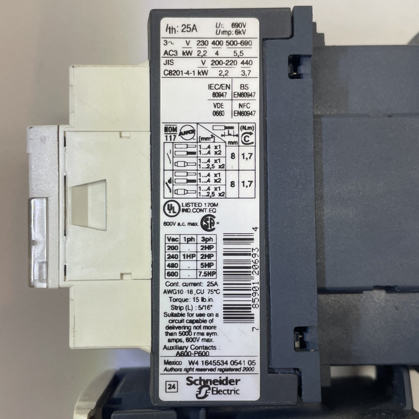 Schneider LC1D09 Contactor + LRD07 Overload Relay 9A 1.6–2.5A Motor Starter