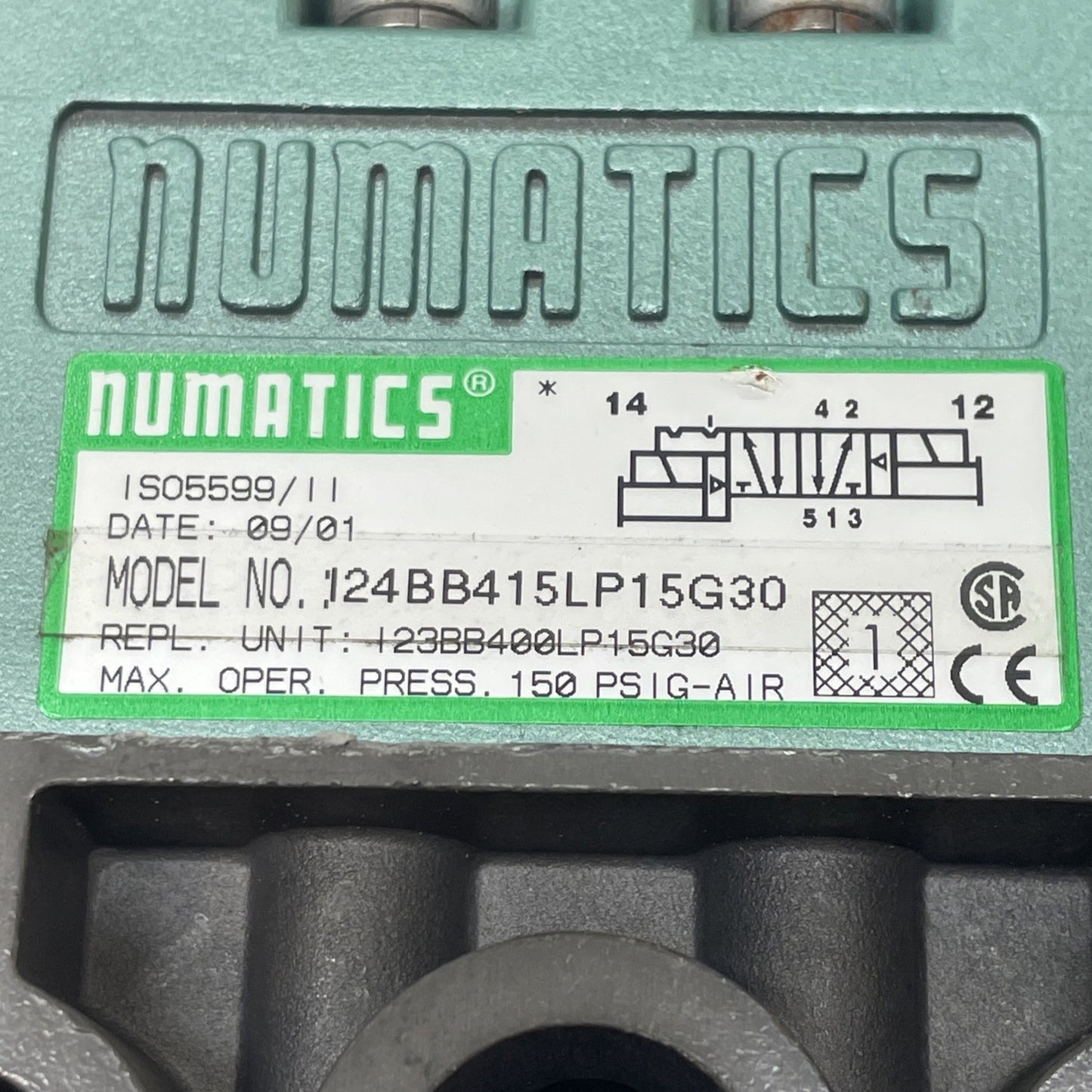 NUMATICS IS05599/11, SOLENOID VALVE  110-120VAC .06A 124BB415LP15G30 (150psi)