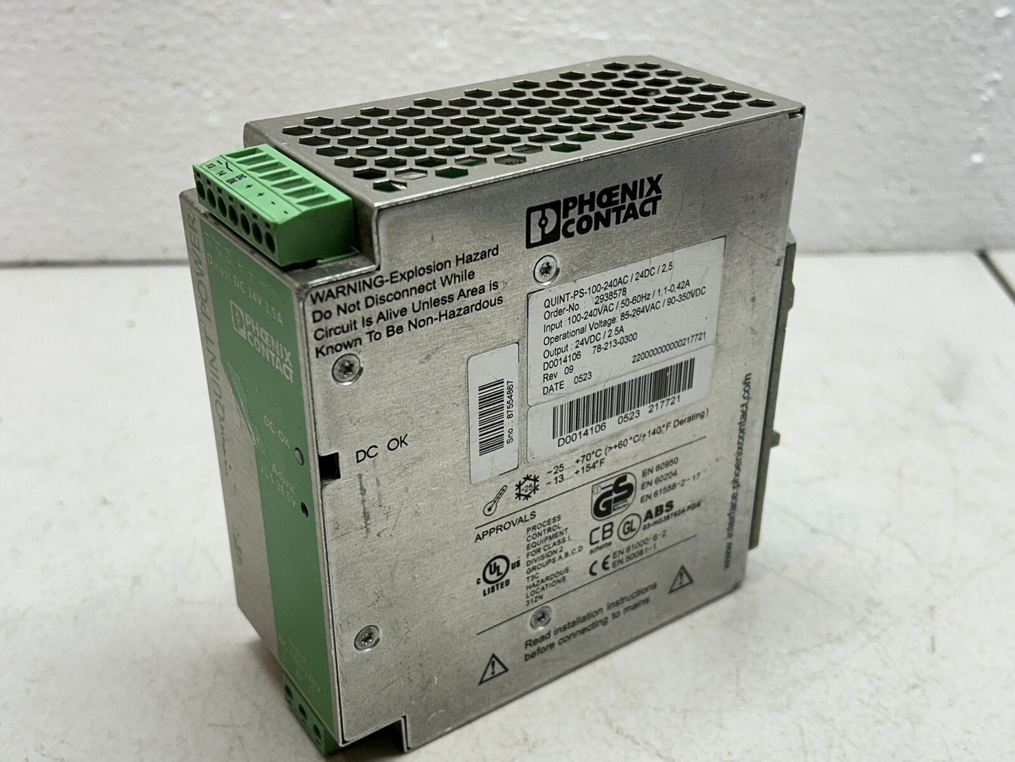 PHOENIX CONTACT QUINT-PS-100-240AC/24DC/2.5 POWER SUPPLY 1.1-0.42AMP 100-240VAC
