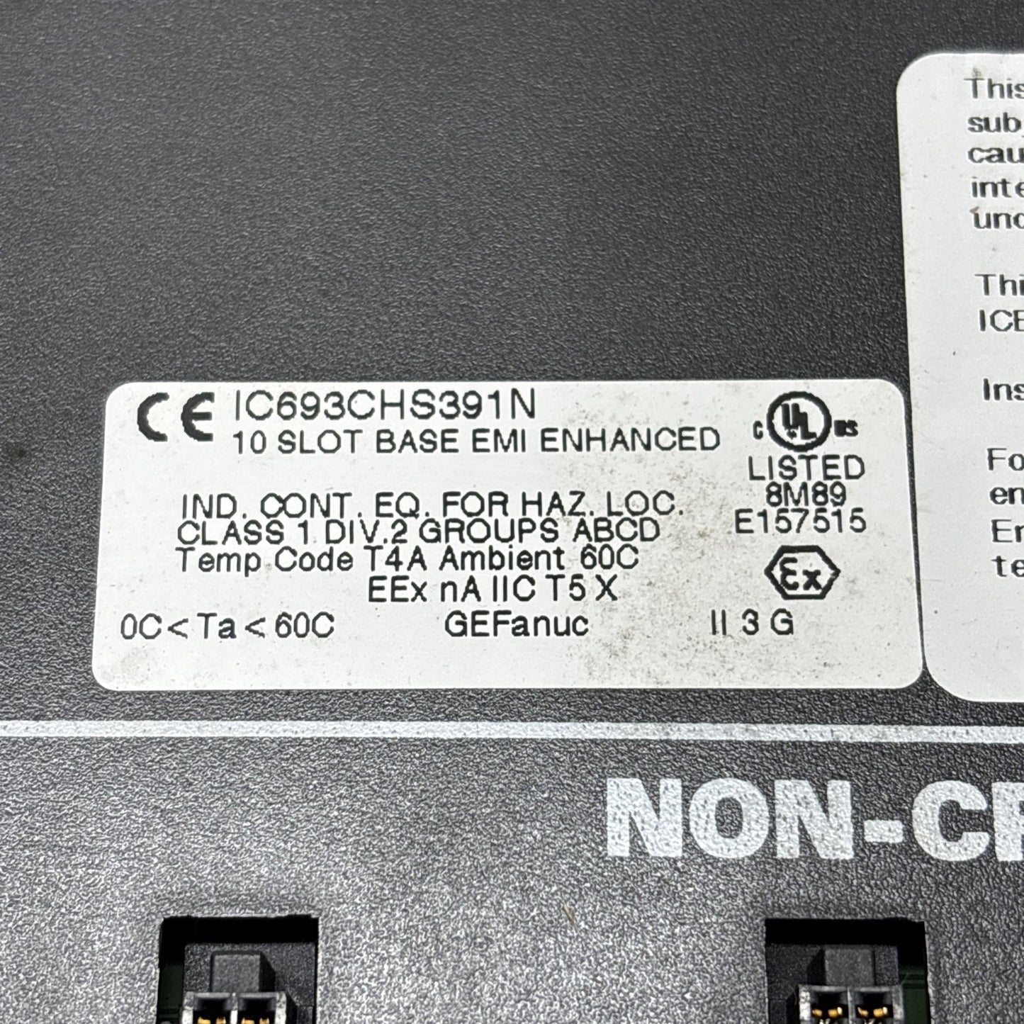 GE Fanuc IC693CHS391N Series 90-30 10-Slot EMI Enhanced PLC Baseplate