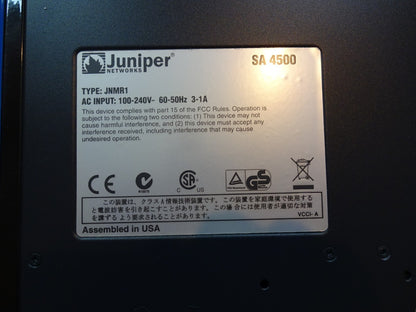 JUNIPER NETWORKS SA4500 SSL VPN APPLIANCE JNMR1 AC IP 100-240V 60-50HZ 3-1A NEW