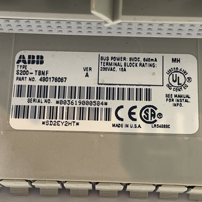 ABB S200-TBNF Fused Terminal Base Block 490176067