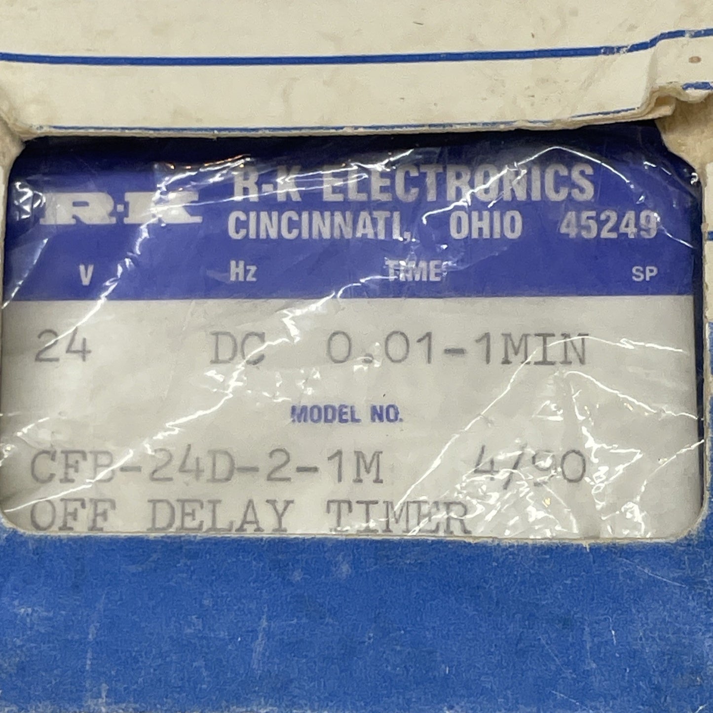 R-K Electronics CFB-24D-2-1M Off-Delay Timer Relay 24 VDC 0.01-1 min